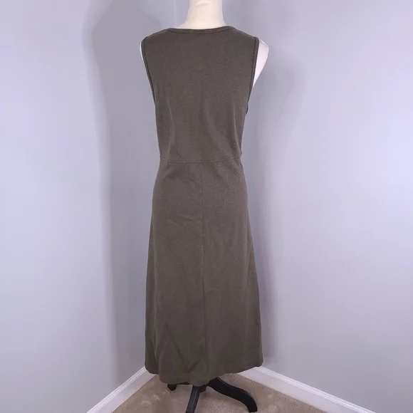 VTG 90's LL Bean Olive Green 100% Cotton Sleeveless Maxi Dress Made In USA MED - Picture 2 of 8